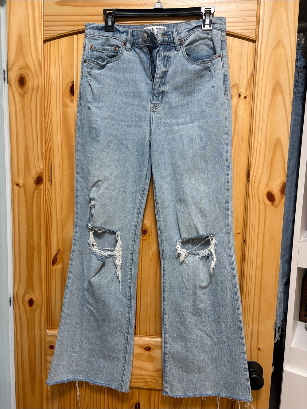 High-Rise Light Blue Distressed Flare Jeans